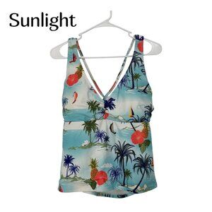 Outdoor Oasis SZ XL Hawaiian Print Womens Tankini Swimsuit Top Cross-Back Padded